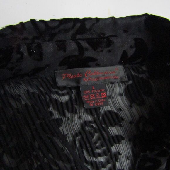 Women's Top L Black Burnout Velvet Roses Witchy Pleated Gothic Whimsygoth Sheer - Picture 11 of 14